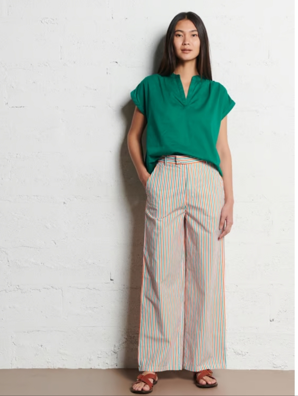 The Tiny Big Sister Wide-Leg Stripe Cotton Pants - 38 / 28US